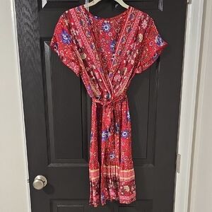 Red Floral Wrap Dress - Brand Unspecified